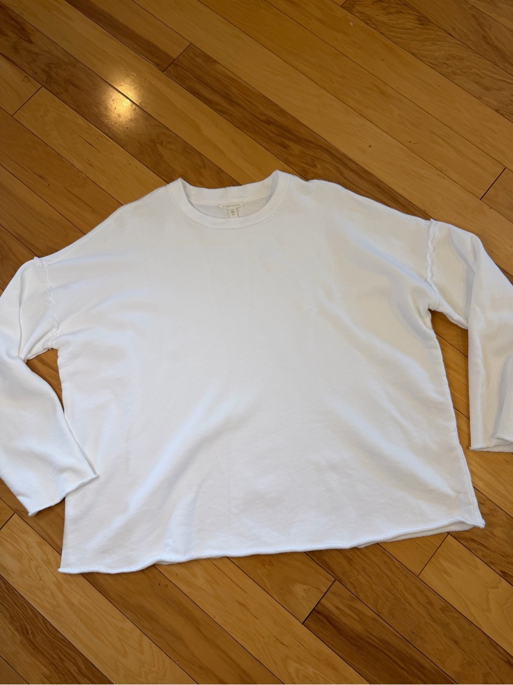 EILEEN FISHER Organic Cotton Terry Raw Hem Boxy Crewneck Sweatshirt Medium White